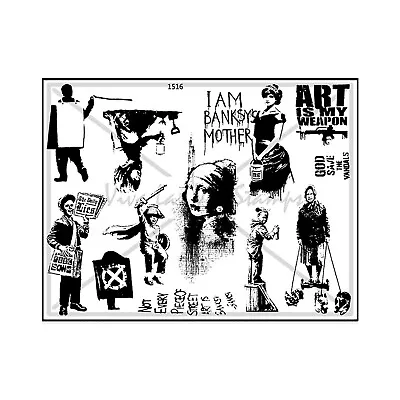 Unmounted/Uncut Rubber Stamp Sheet Lady Diana Queen Elizabeth Banksy Art • $23