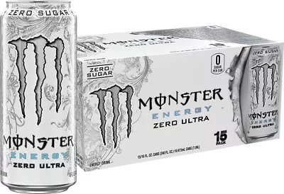 New Monster Energy Zero Ultra Sugar Free Energy Drink 16 Ounce (Pack Of 15) • $30.95