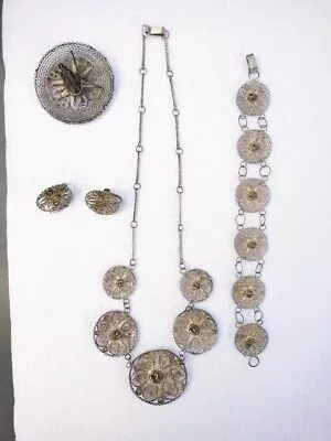 Vintage 1940's Mexican Sterling Silver .925 Sombrero's Filigree Jewelry • $85