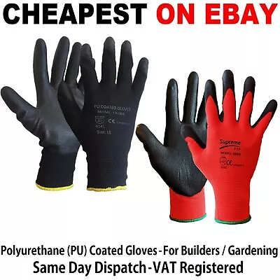 24 Pairs Pu Coated Safety Work Gloves Garden Grip Mens Builders Gardening • £6.99