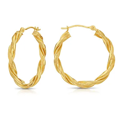14K Real Solid Yellow Gold Twisted Rope 1  Large Round Creole Hoops Earrings • $174.99