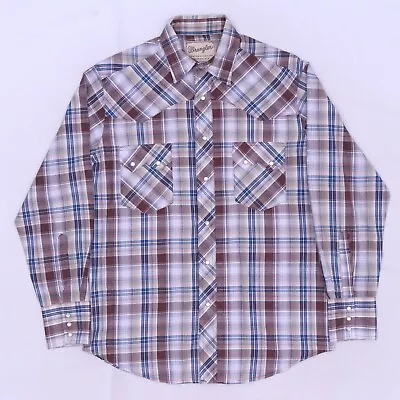 C4115 VTG Wrangler Men's Western Plaid Pearl Snap Long Sleeve Shirt Size M • $13.99