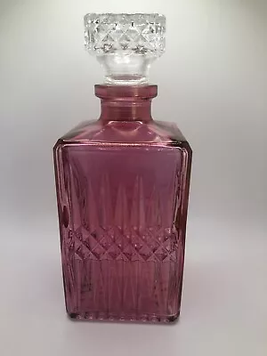 Vintage Pink Wine Whiskey Liquor Decanter Glass Container Bottle With Stopper • $43.33