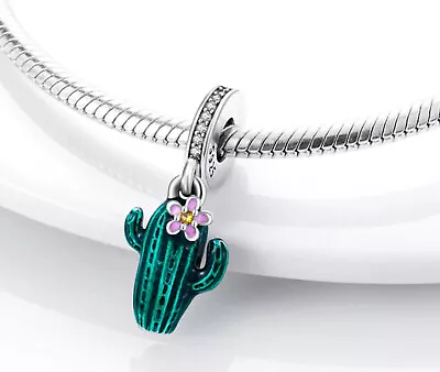 Cactus Flower Charm Plant Love Mum Wife Sister Genuine Sterling Silver 925 • £14.99