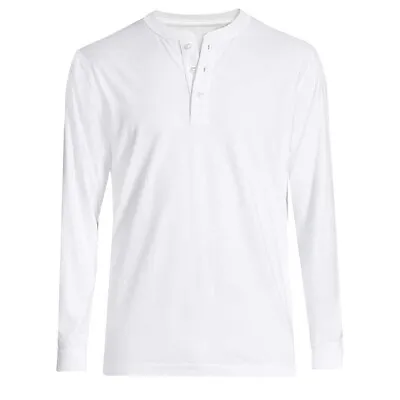 Mens Long Sleeve T-shirt Grandad Buttons Neck Plain Cuff Casual Hanley Top M-3XL • £6.98