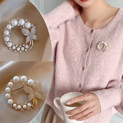 Rhinestone Brooch Pin Pearl Flower Crystal Wedding Dress Jewelry Gift GoldSliver • £2.39