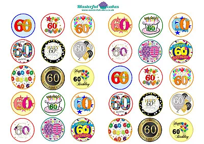 30 X 60th Birthday Design Edible Cupcake Topper Rice PaperIcing Or Precut Wafer • £2.45