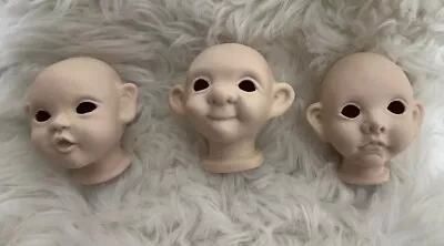 LOT Of 3 Doll Heads Big Ears Elf Fairy Baby Dolls Making Crafting DIY Unpainted • £28.92