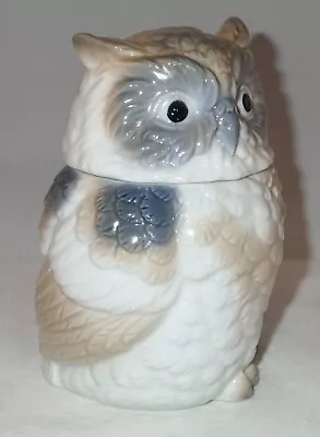 Vintage Owl Cookie Jar Or Trinket Sugar Jar Blue And Tan Made In Japan - 6.5  H • $29.99