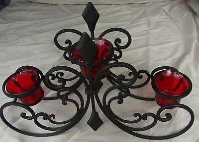 Vintage Candle Holders/Wrought Iron Black With Red Glass Holders • $19.99