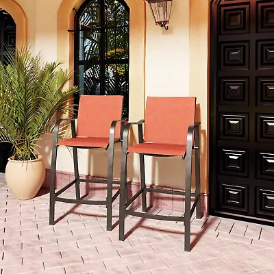 Aluminum Outdoor Bar Stool Set Of 2 Patio Counter Height Stools & Bar Chairs • $189.99