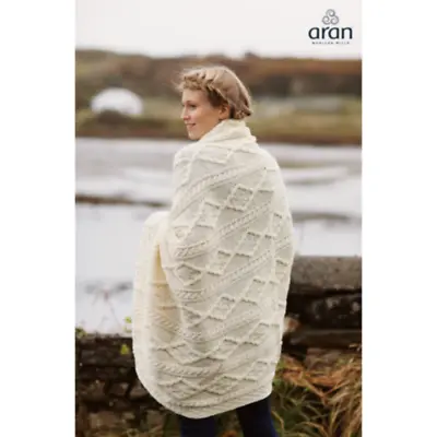 Cable Knit Blanket Irish Merino Wool Throw Traditional Aran Knit Ivory 40 X 66  • $87.80