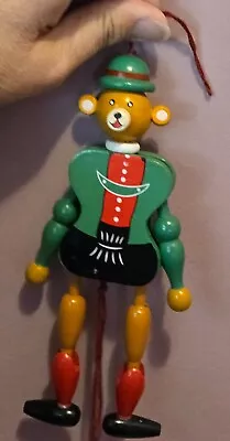 Vintage Wooden Pull Toy Marionette Bear • £11.57