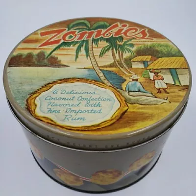 Vintage Zombies Tin Rum Cookie Round Palm Coconut Confection San Francisco Miami • $21.59