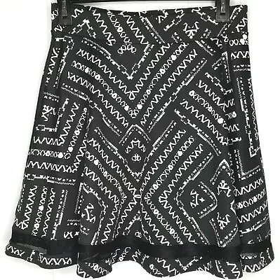 Xhilaration Mini Skirt Women M Black White Elastic Waist Skater Circle Geometric • $7