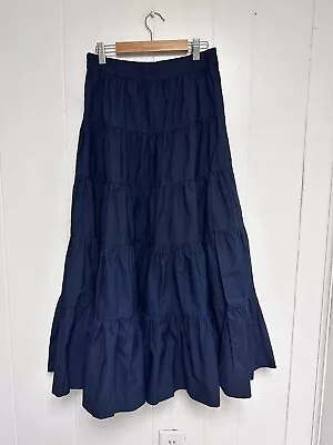 J. CREW Women Navy Tiered Midl Skirt Cotton Poplin  Size 0 • $39