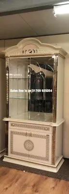 £930 • Buy Versace Design Cream & Gold Italian High Gloss 2 Door Display Cabinet
