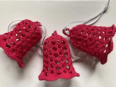 Handmade Crochet Christmas Tree Bell Decorations - Three In Total • £7.50