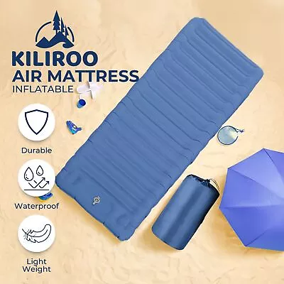 Kiliroo Inflatable Mattress Camping Sleeping Mat Air Bed Thick Pad Blue • $51.95