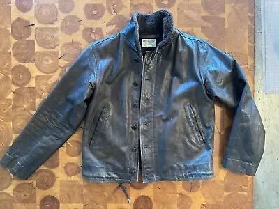 RRL Ralph Lauren Shearling Leather Brown Distressed Deck Jacket-MEN-M • $900