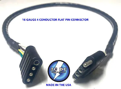 2ft Trailer Light Wiring Harness Extension 4-Pin Plug 16 AWG Flat Wire Connector • $10.95