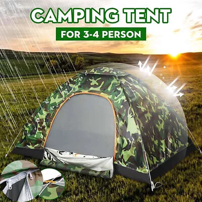 3-4 Man Camping Tent Waterproof Shelter UV Room Outdoor Hiking Backpack Fishing • £14.55