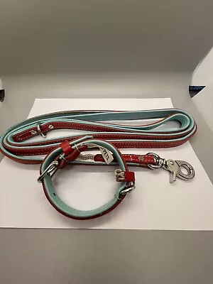 Dog Collar Leash Martha Stewart PETS Small Red Lt Blue Leather Matching Set • $4