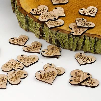 £11.99 • Buy Wooden Drink Tokens. 3cm Personalised Hearts. Rustic Wedding Guest Favours Gift.