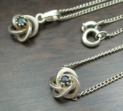 Beautiful Vintage European 835 Silver & Sapphire Pendant Necklace & Bracelet Set • $39.99