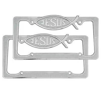 Jesus Chrome Design Metal License Plate Frames All Weather Resistant - 2 PC • $21.90