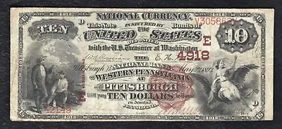 1882 $10 Bb The National Bank Of Western Pennsylvania At Pittsburgh Pa Ch.#4918 • $699.95