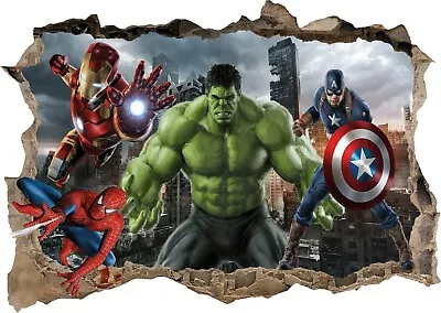 Marvel Avengers Super Heros Hulk 3d Smashed Wall View Sticker Poster Vinyl Z636 • £13.99