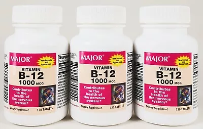 Major Vitamin B-12 1000mcg 130 Tablets (pack Of 3) EXP:08/2024 • $16.72