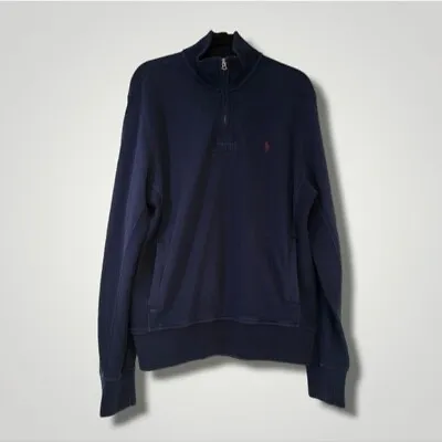 POLO Ralph Lauren Sweater Mens Large Navy Quarter Zip Long Sleeves Polo Classic • $21.49