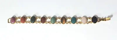 Vintage Gold Plated Hand Carved Gemstone Scarabs Link Bracelet Lot 7.25  • $48.99