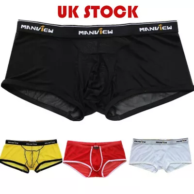 UK Freebily Mens Sexy See-through Boxer Briefs Mesh Sheer Pouch Panties Thongs  • £2.99