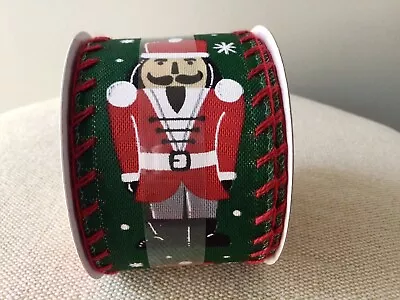 2 1/2” Christmas Nutcracker On Green Wired Ribbon Roll 20 Feet ( 6.66 Yards) • $7.50