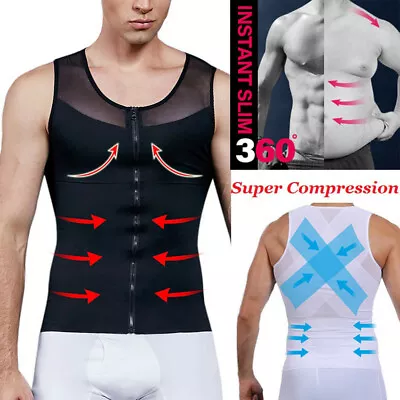 Men's Slimming Body Shaper Gynecomastia Shirt Posture Corrector Vest Undershirt • £16.79