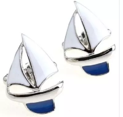 Pair Yacht Sailing Boat Keel Cufflinks Shirt Sail Ship Sails Sailor Blue White • $13.63