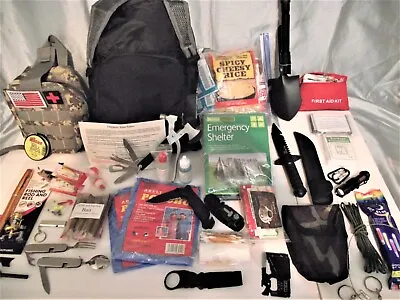 Survival Kit Gear  Military Hunting Camping Fishing Tools Food & Emergency Water • $109.95