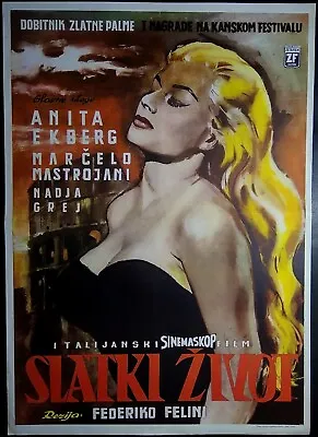 La Dolce Vita Federico Fellini Anita Ekberg 1960 Rare Exyu Movie Poster • $350