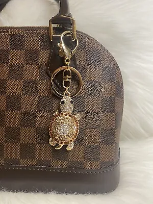 Turtle Keychain Bag Charm Purse Handbag Charm Bling Rhinestones Gold Brown Tan • $12.99