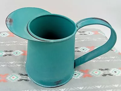 Tin Metal Painted Watering Can Turquoise Distressed Small With Handle & Lip 4   • $8.99