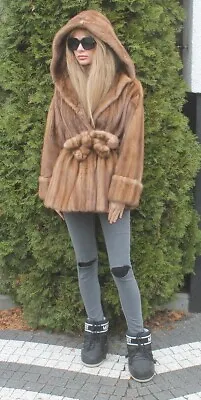 100% Real Ranch Mink Fur Coat With Hood Outwear Clothing  Fashion M/L • $690