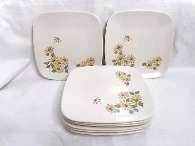 BROOKPARK Square Plates Melamine Melmac Dinner 8  Floral Daisy Vtg Set 8 GUC • $40.84