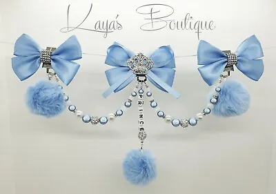 Triple Clip Romany Pram Charm Blue White Pom Pom Fur Baby Shower Gift • £22.50