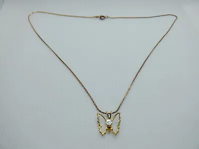 Vintage Necklace U.s.d.i. ~ Delicate Open Butterfly Pendant W/white Rhinestone • $30