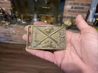 Vintage Brass Belt Buckle With Freemasonry Masonic Knights Templar Symbols • $200