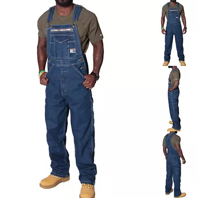 Mens Denim Dungarees Bib Pants Trousers Jumpsuit Cargo Overalls Workwear Jeans • £8.89