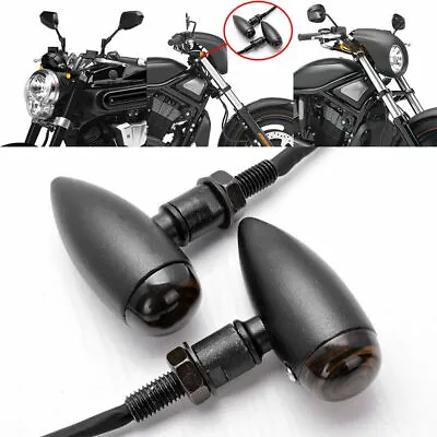 Motorcycle Black Bullet Turn Signals Amber Lights Blinkers For Harley Sportster • $15.71